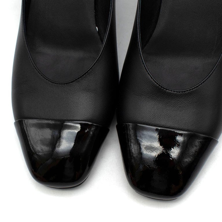 Chanel Black Leather Patent Cap-Toe Mary-Janes Pumps - US size 7.5 at  1stDibs