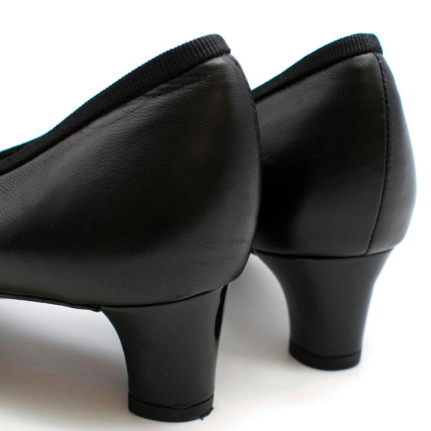 Women's Chanel Black Leather Patent Cap-Toe Pumps 37