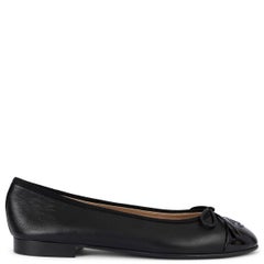 CHANEL black leather & patent CLASSIC Ballet Flats Shoes 37.5 fit 37