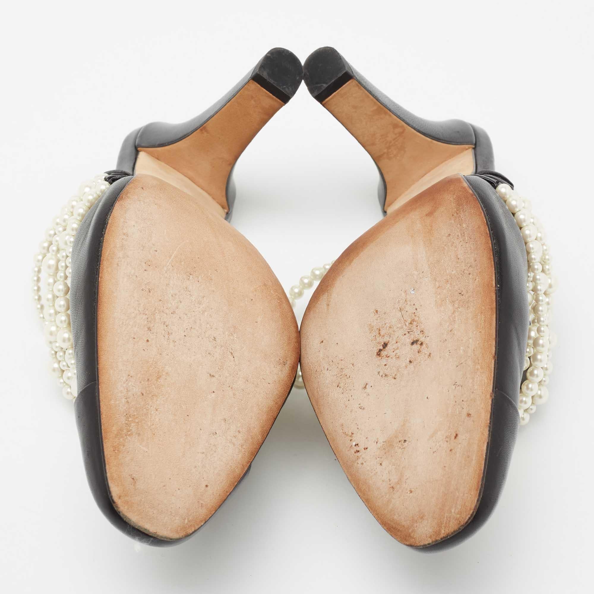 Chanel Black Leather Pearl Embellished Mules Size 41 3