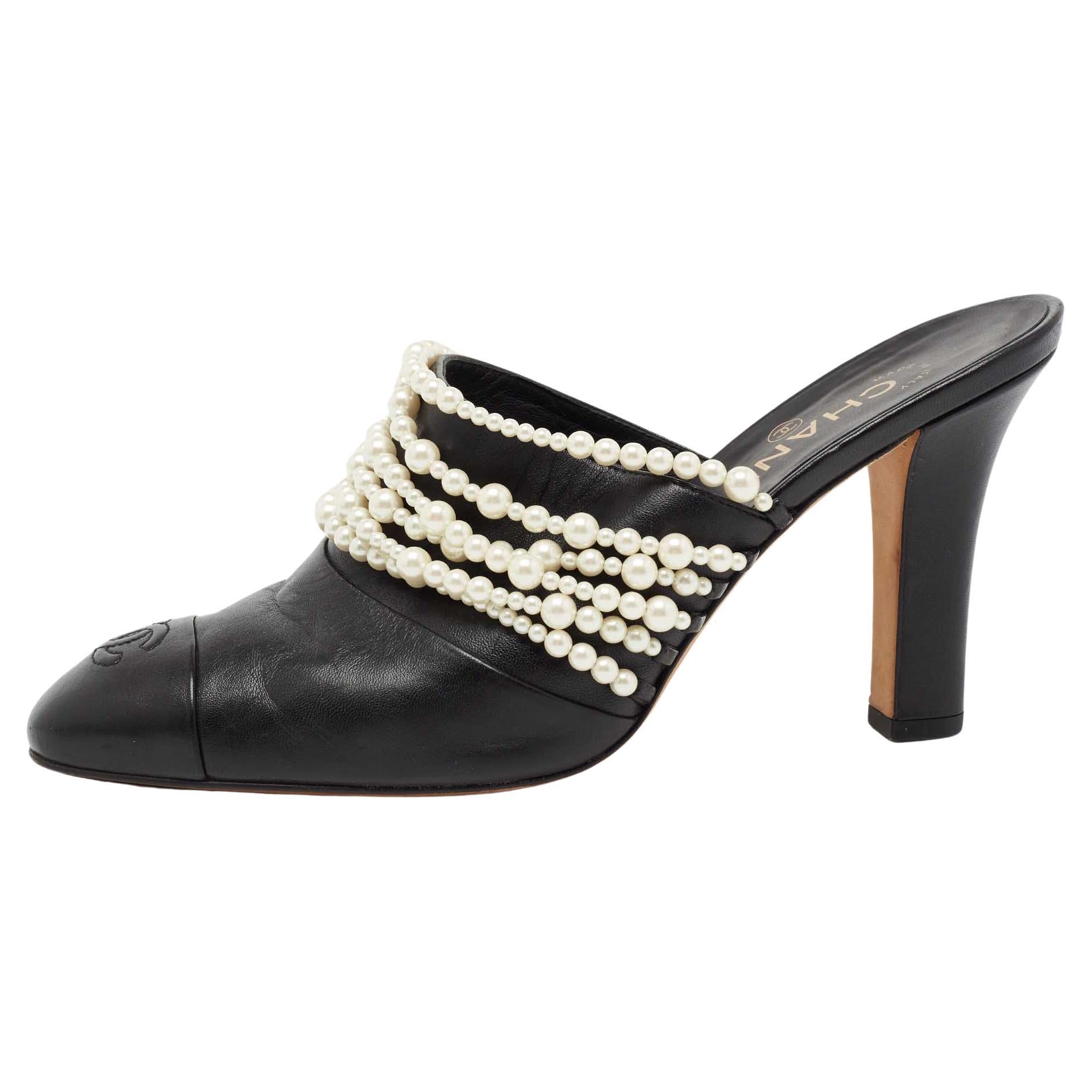 Chanel Black Lambskin Leather Cap Toe Ankle Wrap Pumps Size 10.5/41 -  Yoogi's Closet