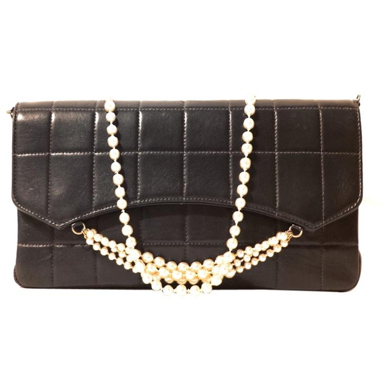 Chanel Black Leather Pearl Strap Flap Bag For Sale at 1stDibs chanel