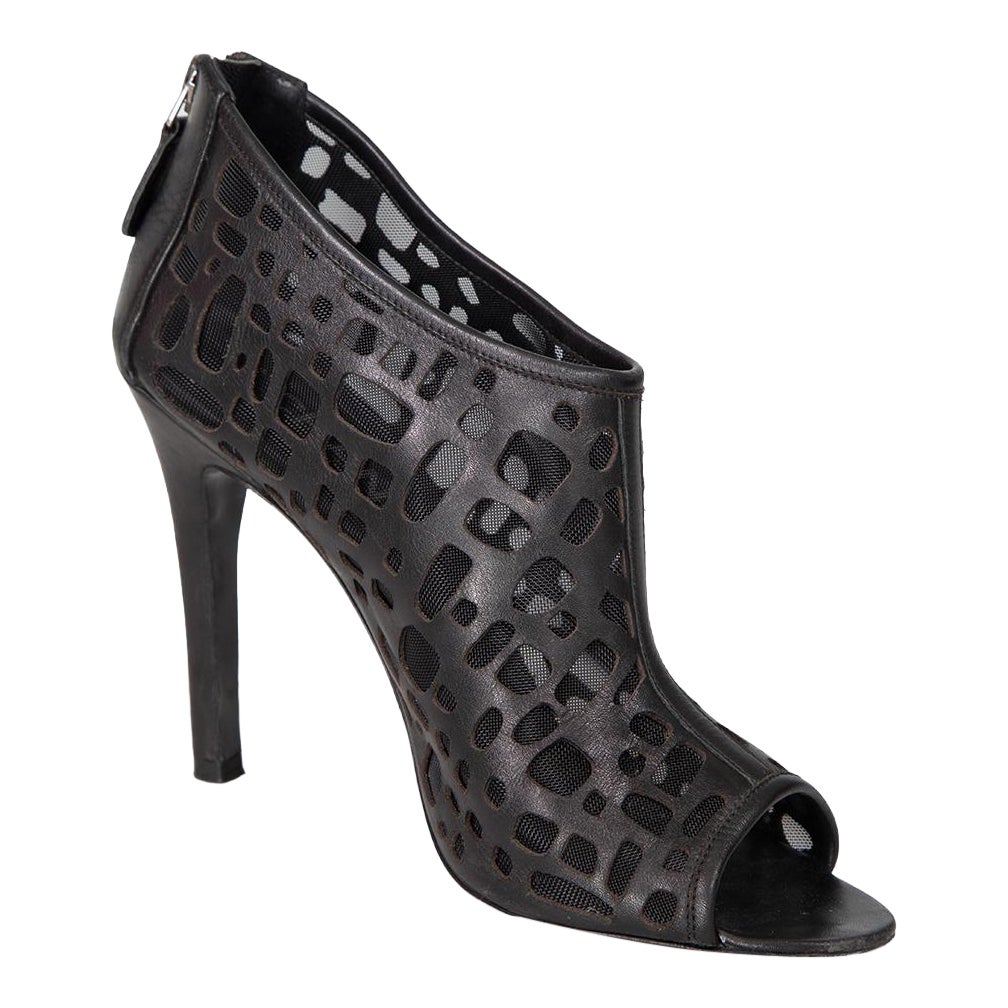 Chanel Black Leather Peep Toe Cut Out Heels Size IT 37.5