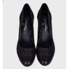 Chanel Black Leather Perforated Mesh Block Heel Pumps Sz.39.5