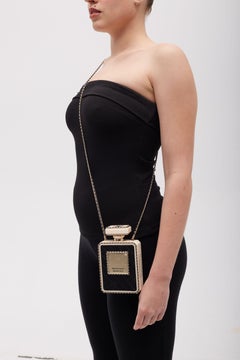 Chanel Black Leather Perspex Gold Perfume Bottle Minaudiere Bag