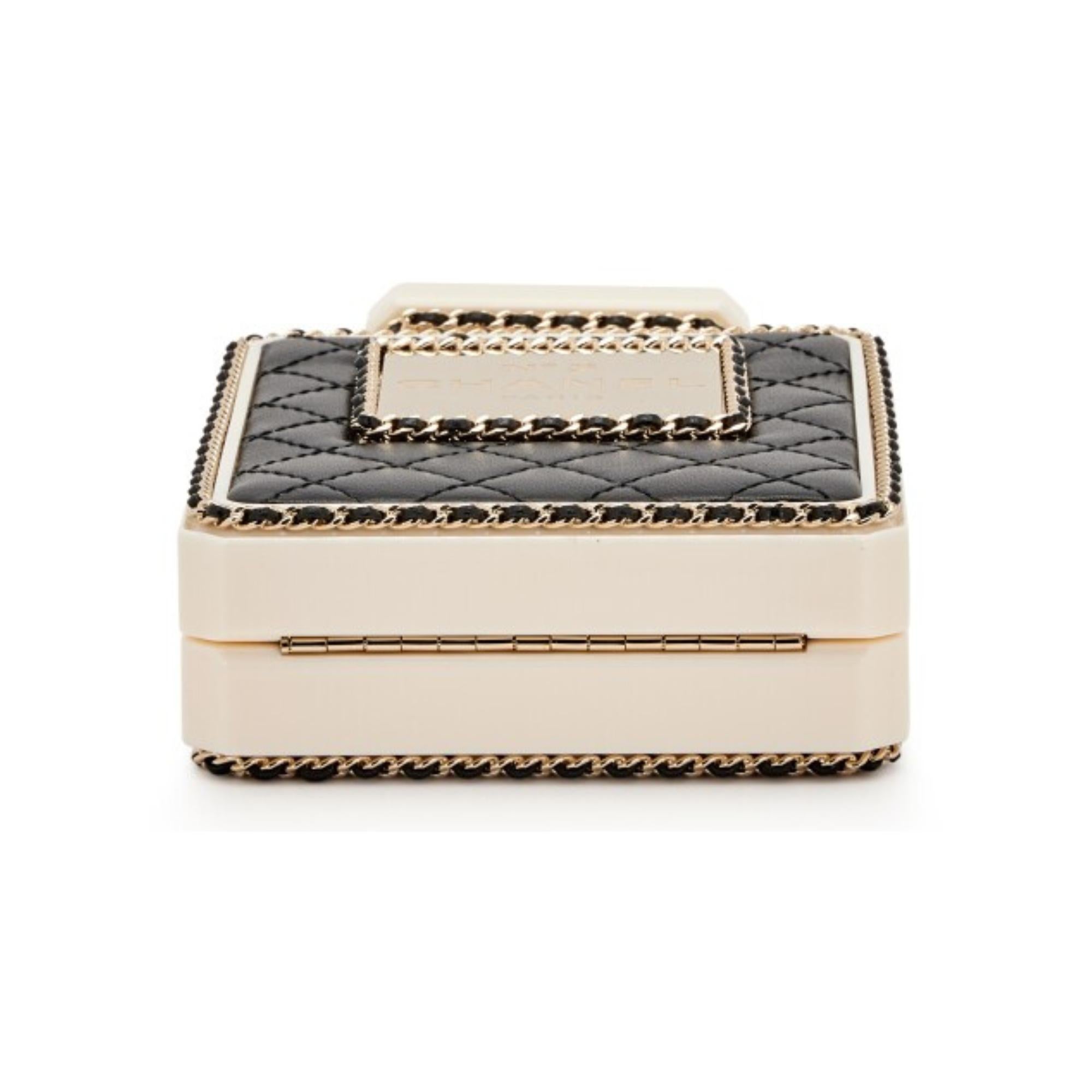 Chanel Black Leather Perspex Gold Perfume Bottle Minaudiere Bag For Sale 2