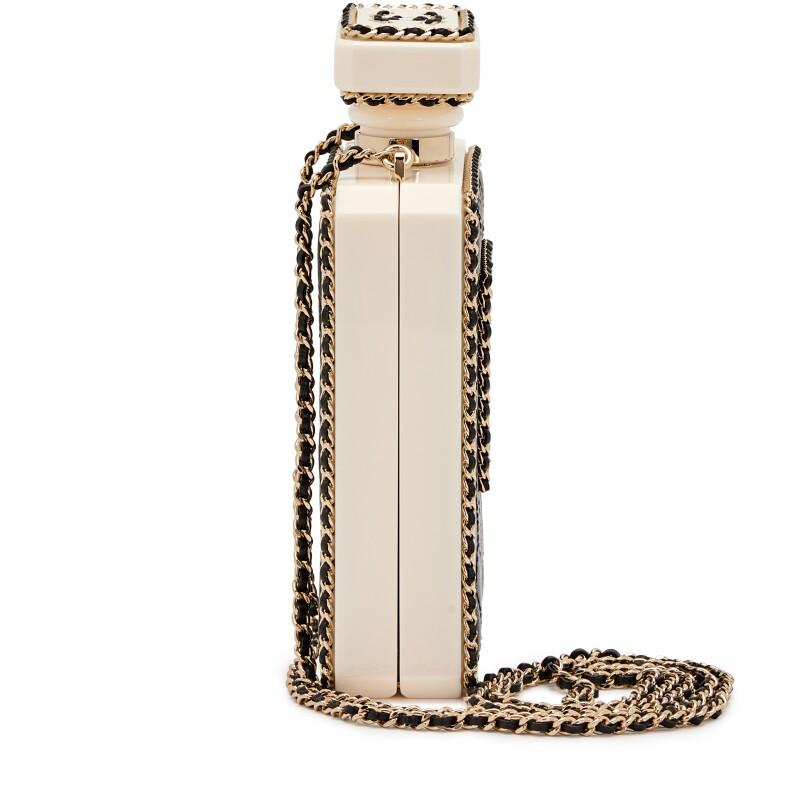 Chanel Black Leather Perspex Gold Perfume Bottle Minaudiere Bag For Sale 3