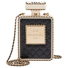 Chanel Black Leather Perspex Gold Perfume Bottle Minaudiere Bag