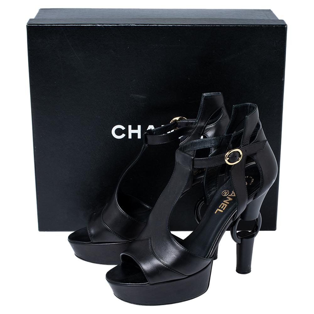 Chanel Black Leather Platform Sandals Size 39 2
