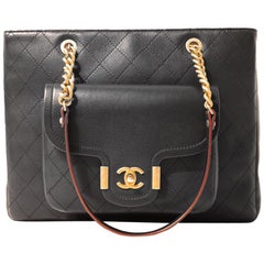 Chanel Black Leather Pocket Tote
