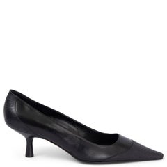 CHANEL black leather POINTED TOE KITTEN HEEL Pumps Shoes 41