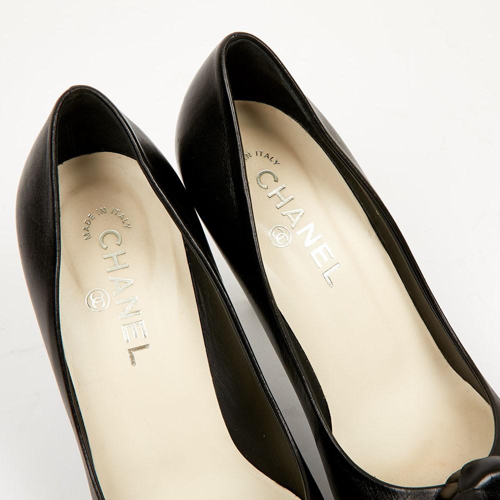Chanel Black Leather Pumps with Camellia 1
