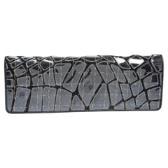 Chanel Black Leather/PVC and Tweed Mosaic Long Flap Clutch