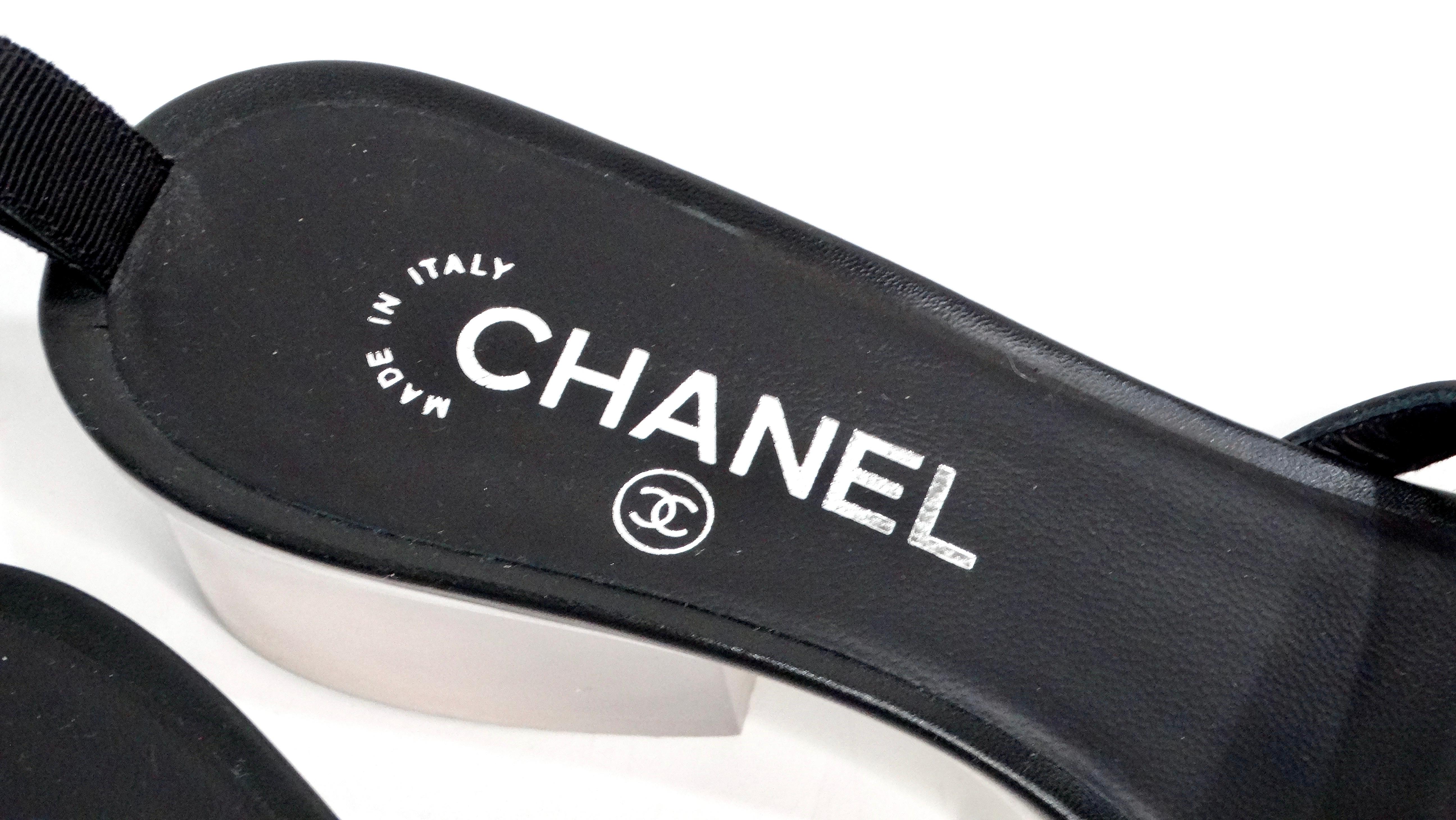 Chanel Black Leather & PVC Slide Sandals With Resin Block Heels 1