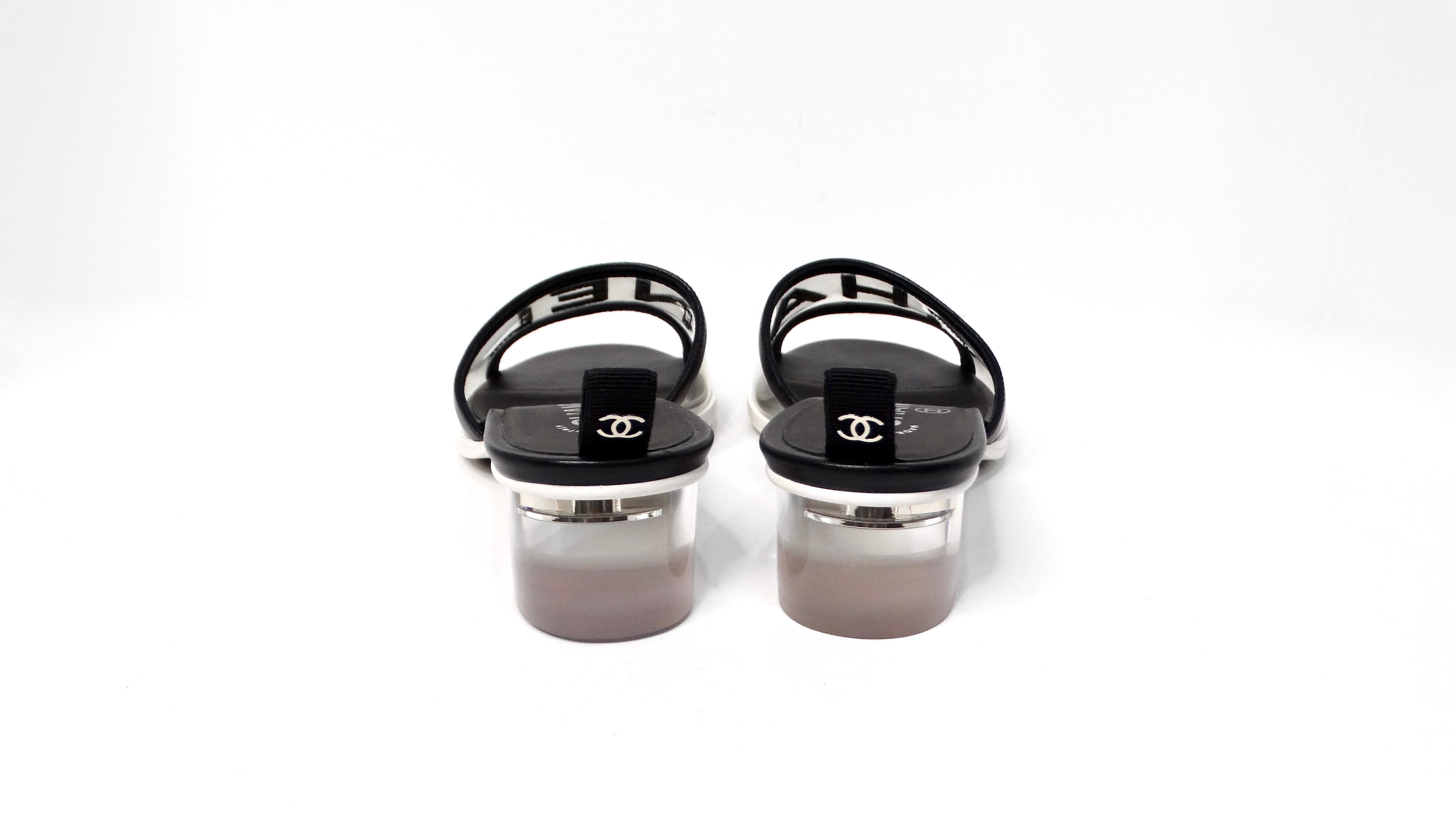 Chanel Black Leather & PVC Slide Sandals With Resin Block Heels 3