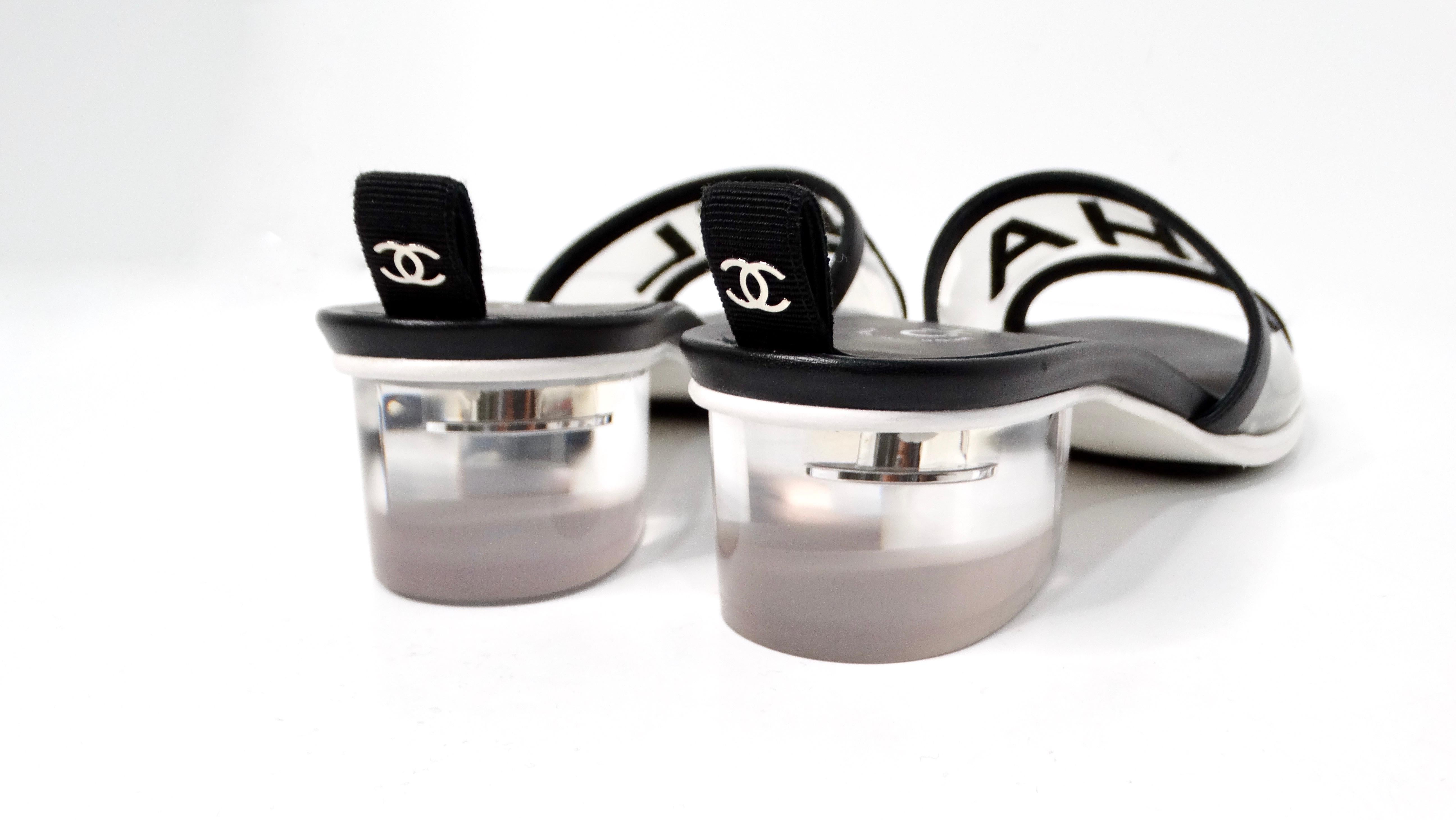 Chanel Black Leather & PVC Slide Sandals With Resin Block Heels 4
