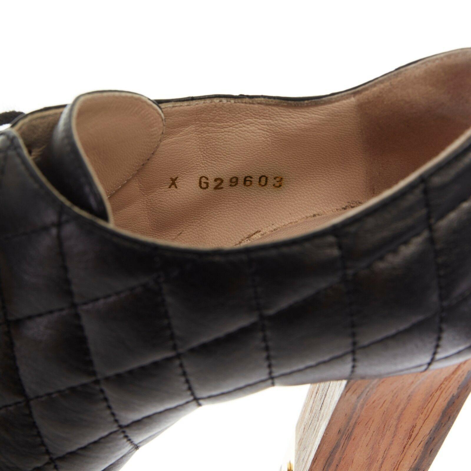 CHANEL black leather quilt stitched wooden platform CC chunky heel bootie EU39C 5
