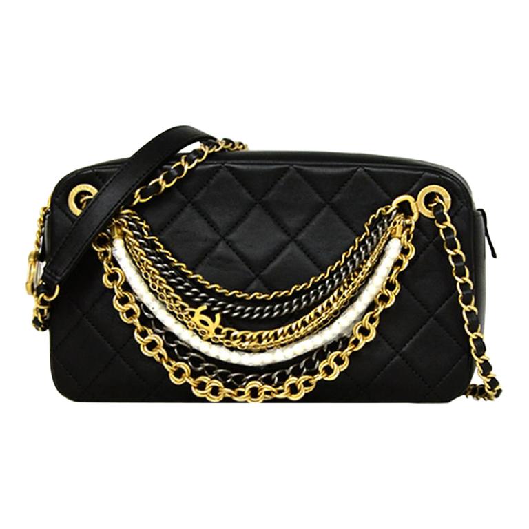 Chanel Black Leather Quilted "All About Chains" Crossbody Camera Bag rt.  $5,000 at 1stDibs