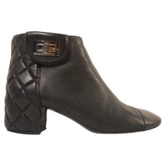 Chanel Black Leather Quilted Ankle Boots
