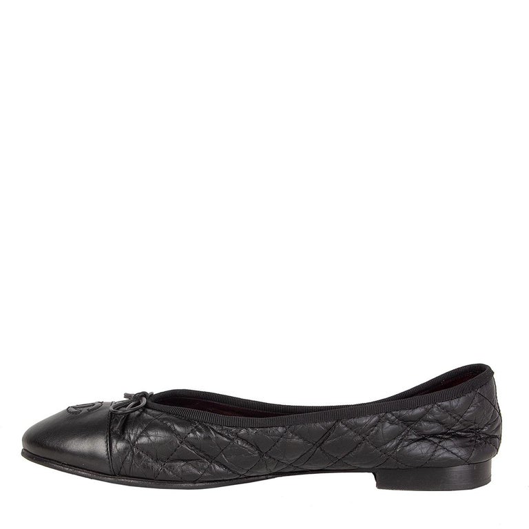 CHANEL black leather QUILTED BALLET Flats Shoes 41 C at 1stDibs