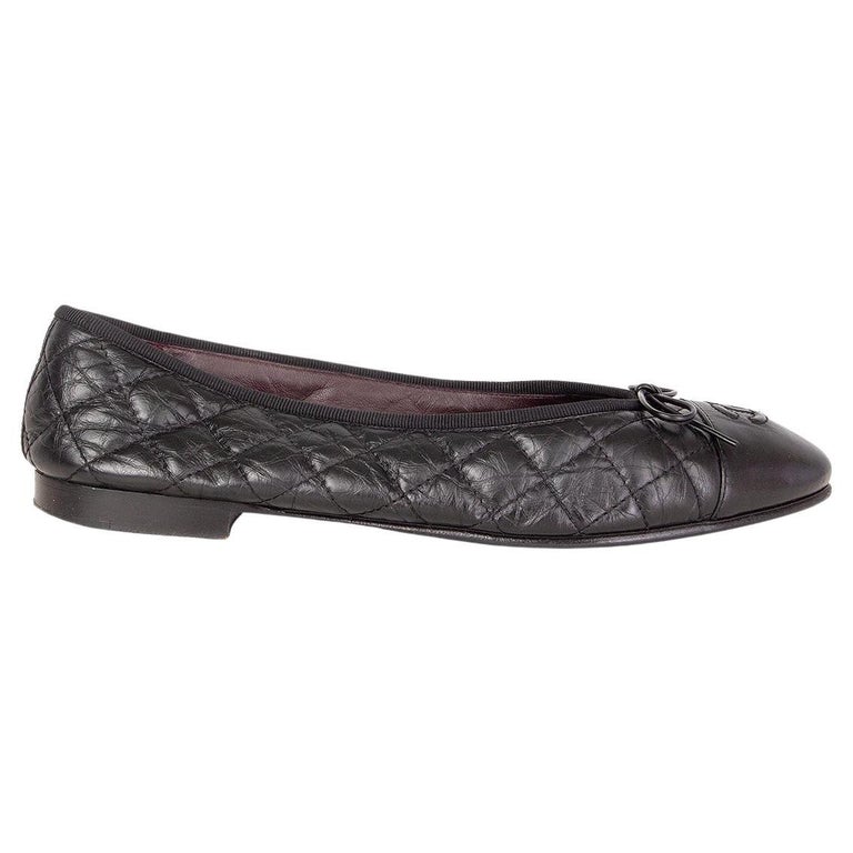 CHANEL black leather QUILTED BALLET Flats Shoes 41 C at 1stDibs