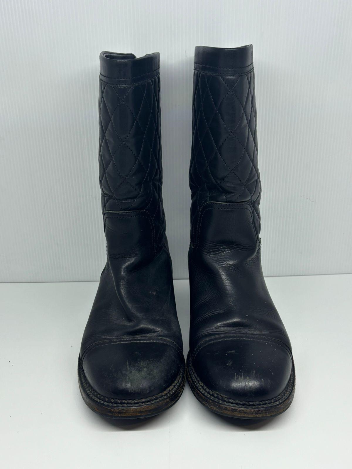 Chanel Black Leather Quilted Biker Boots 6