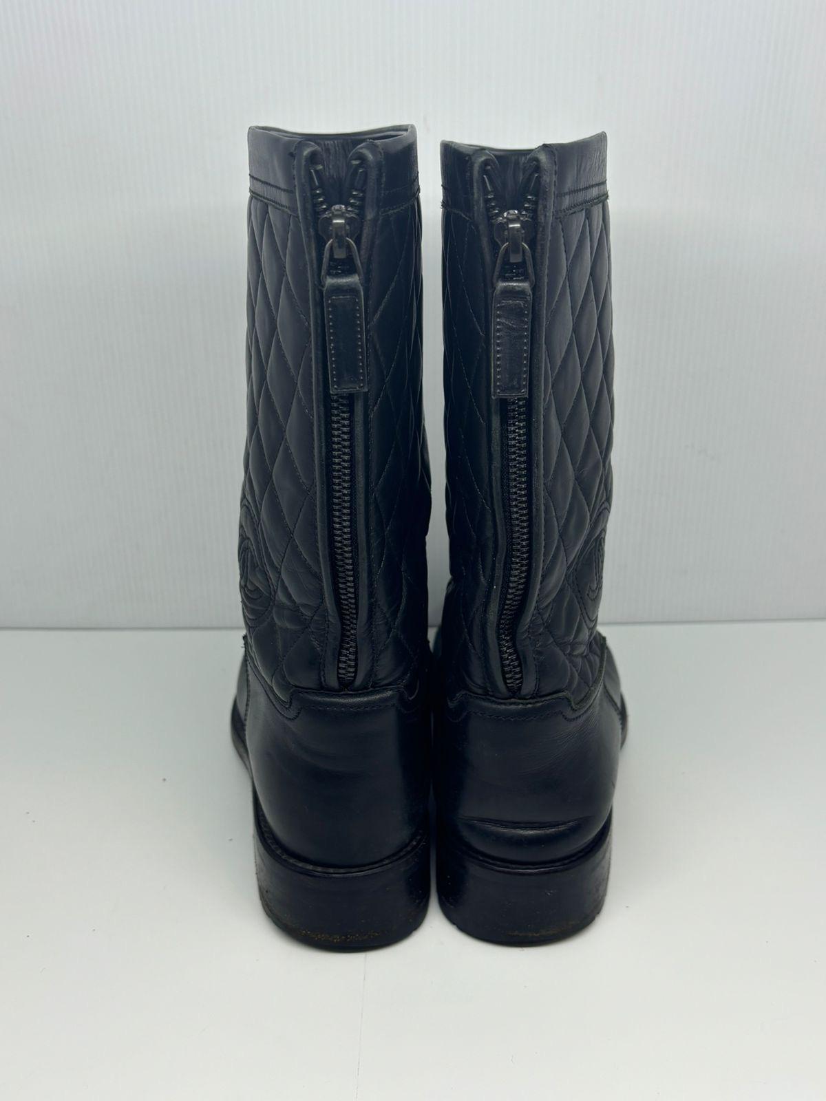 Chanel Black Leather Quilted Biker Boots 2