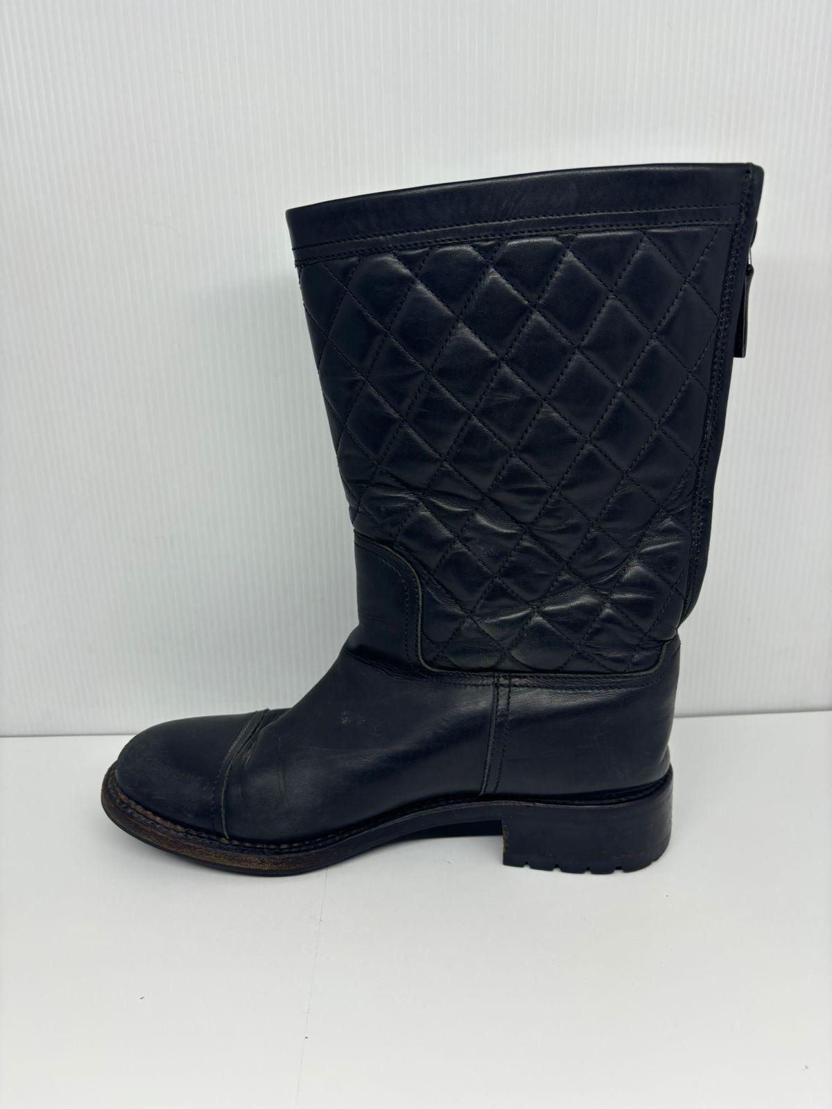 Chanel Black Leather Quilted Biker Boots 3
