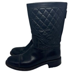 Chanel Black Leather Quilted Biker Boots