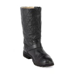 Chanel Black Leather Quilted Boots Size IT 40