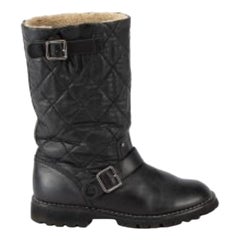 Chanel Black Leather Quilted Boots Size IT 40