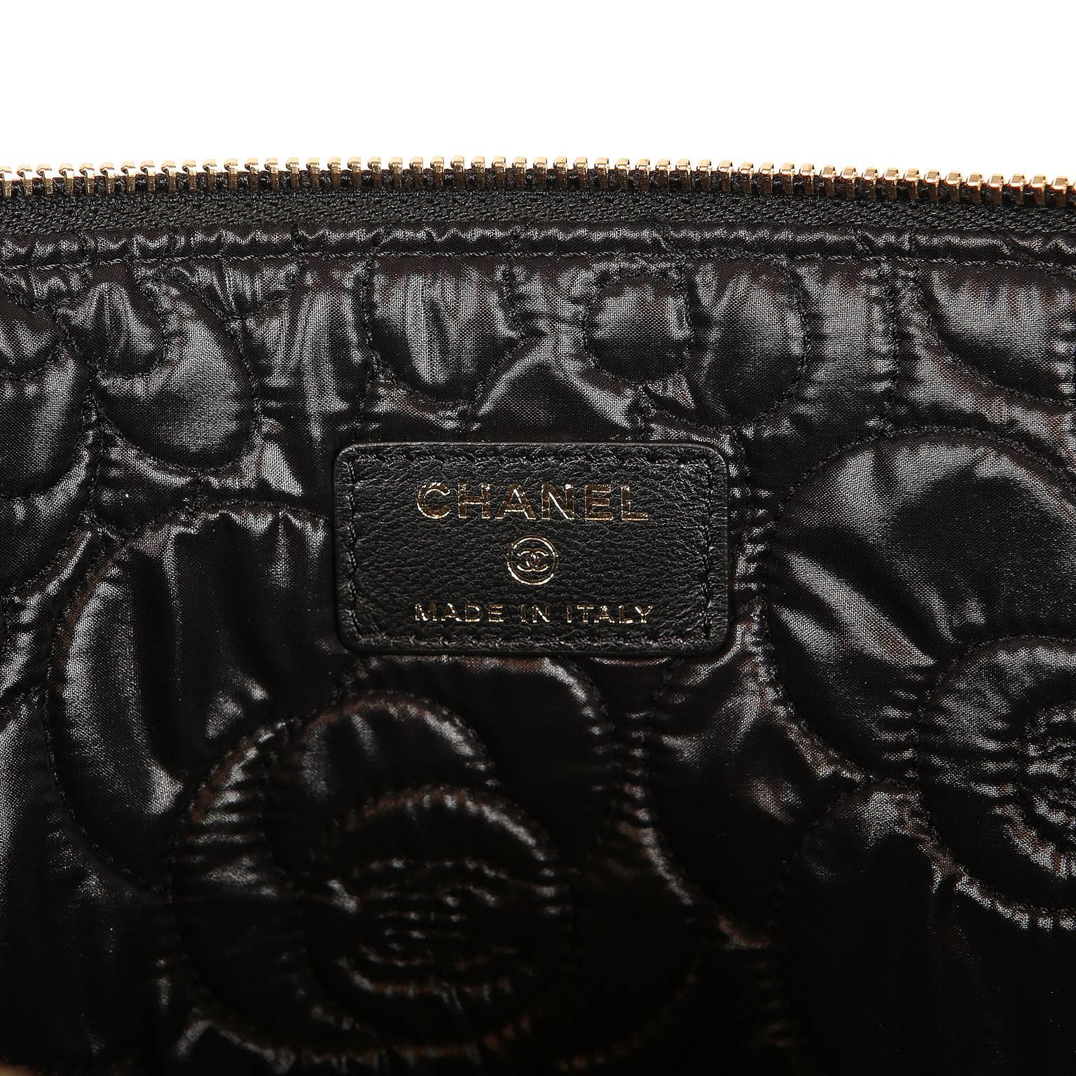 Chanel Black Leather Quilted Camellia Clutch 4