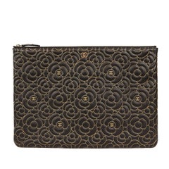 chanel camellia clutch Chanel Black Leather Quilted Camellia Clutch