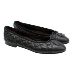 Chanel Black Leather Quilted Cap Toe Ballerina Flats SIZE 38