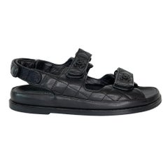 Chanel Black Leather Quilted CC Dad Sandals Unisex (41 EU)