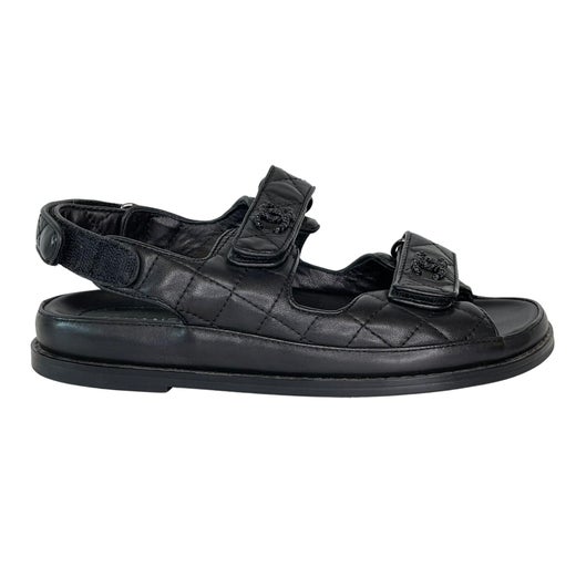 Chanel Black Leather Quilted CC Dad Sandals Unisex (41 EU) at 1stDibs