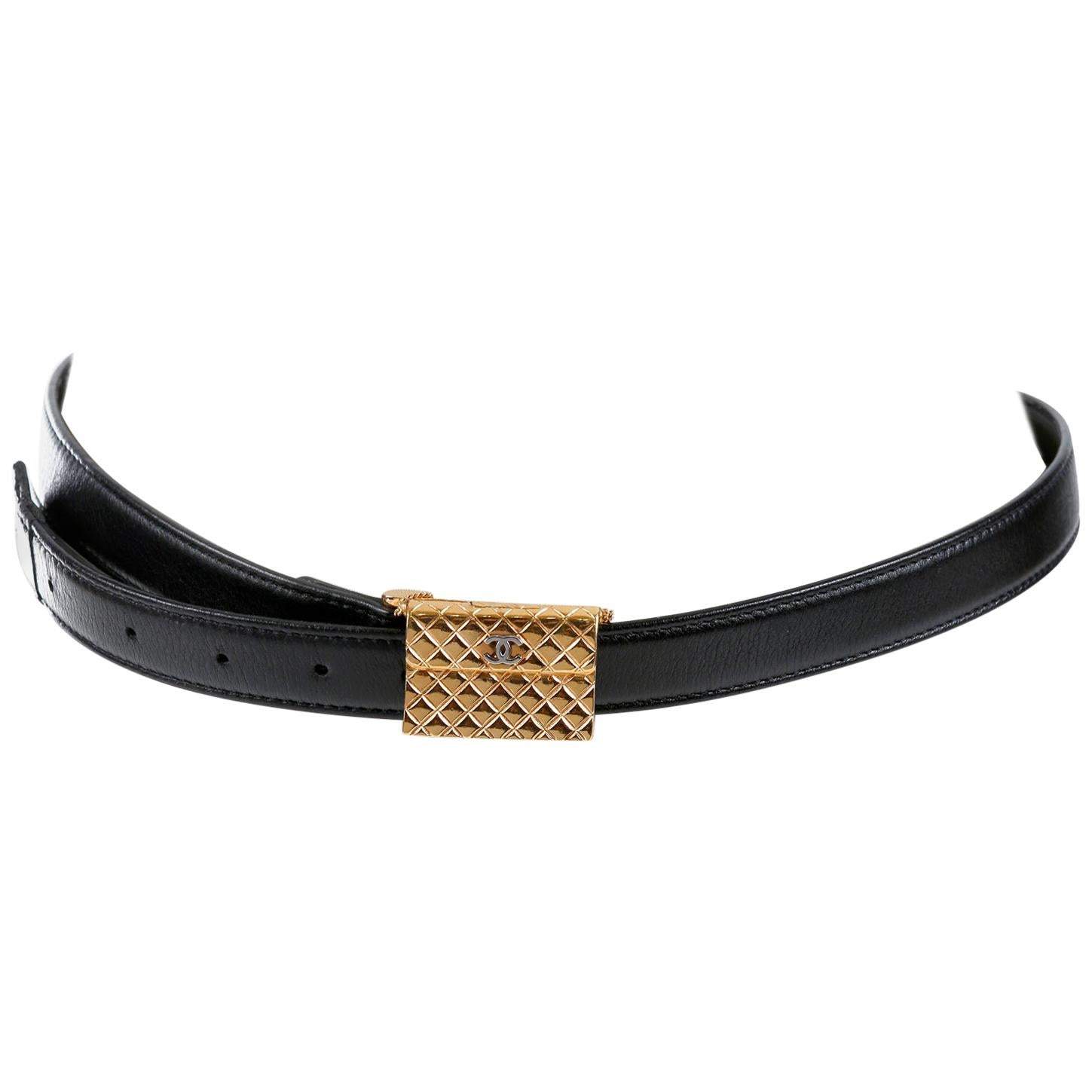 Chanel Black Leather Quilted Handbag Buckle Belt 75/30