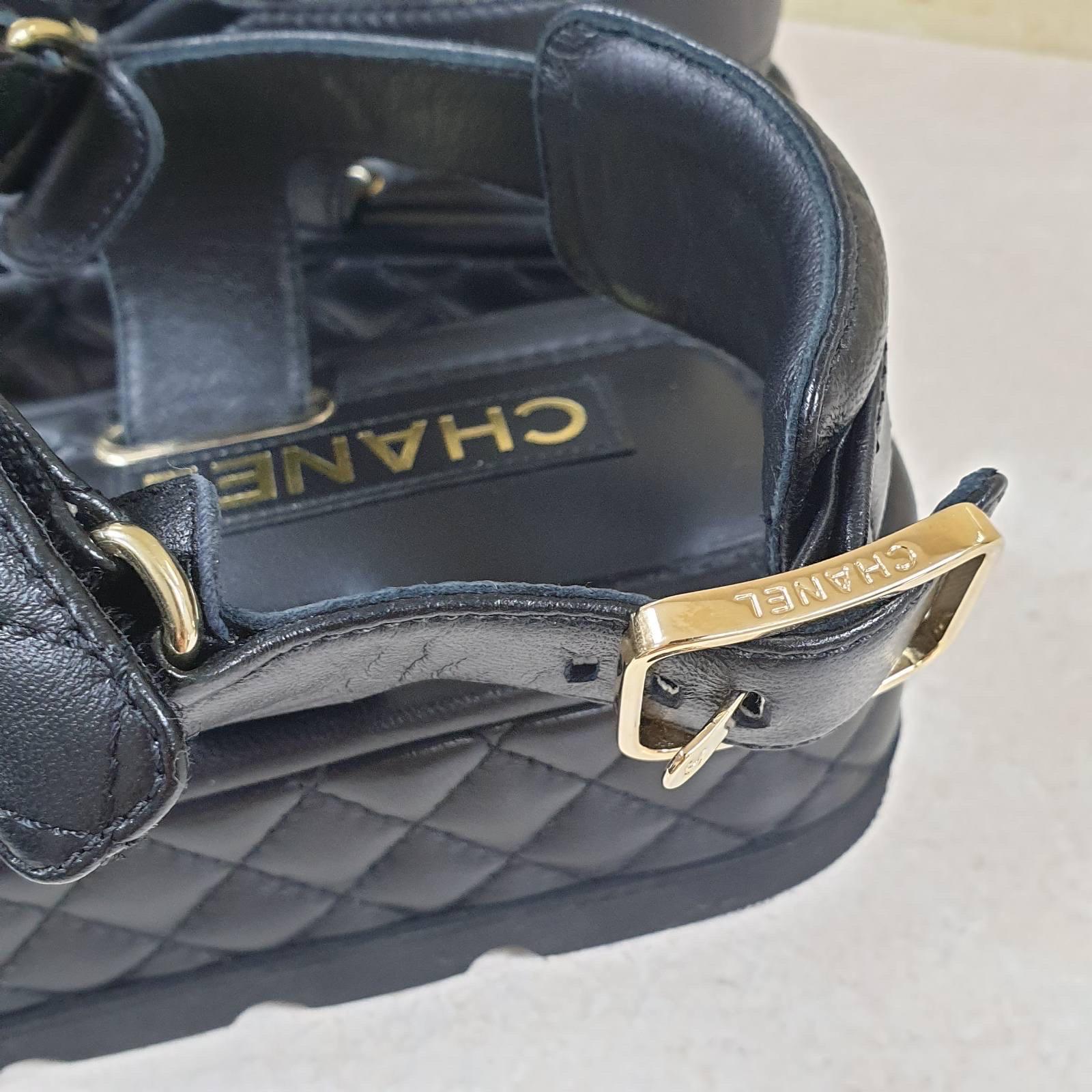 Chanel Black Leather Quilted Low Wedge Sandals 3