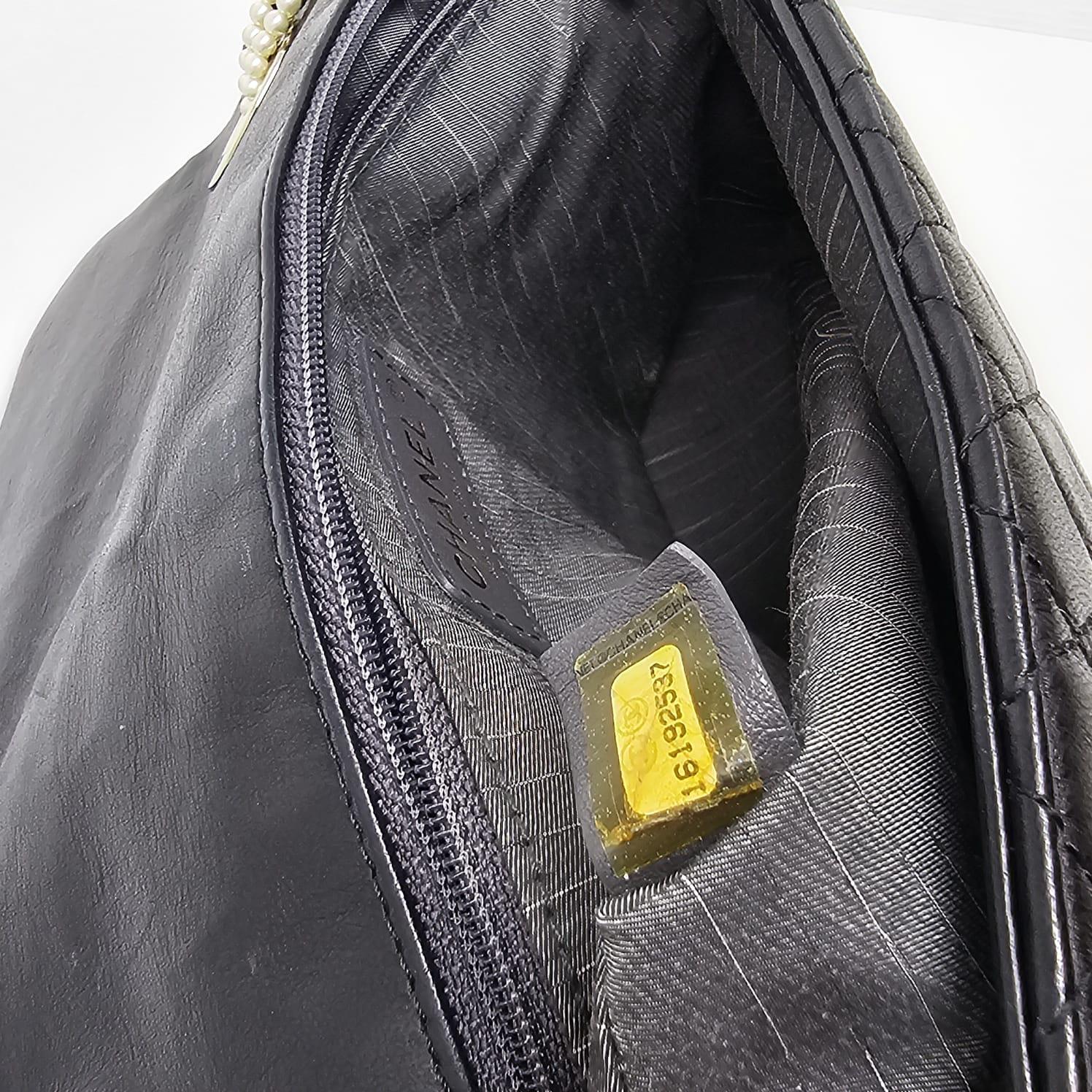 Chanel Black Leather Quilted Medium Westminister Pearl Flap Bag For Sale 7