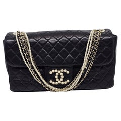 Vintage Chanel Black Leather Quilted Medium Westminister Pearl Flap Bag