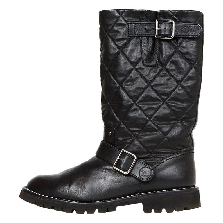 CHANEL 2018 Interlocking CC Logo Moto Boots Size: 5  IT 35C. Make an  offer! 'C' indicates this shoe runs wide. Chanel Leather Ankle Moto Boots  From for Sale in New York, NY - OfferUp