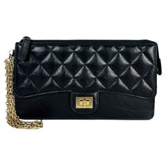 Chanel Black Leather Quilted Reissue Wallet Wristlet Bag