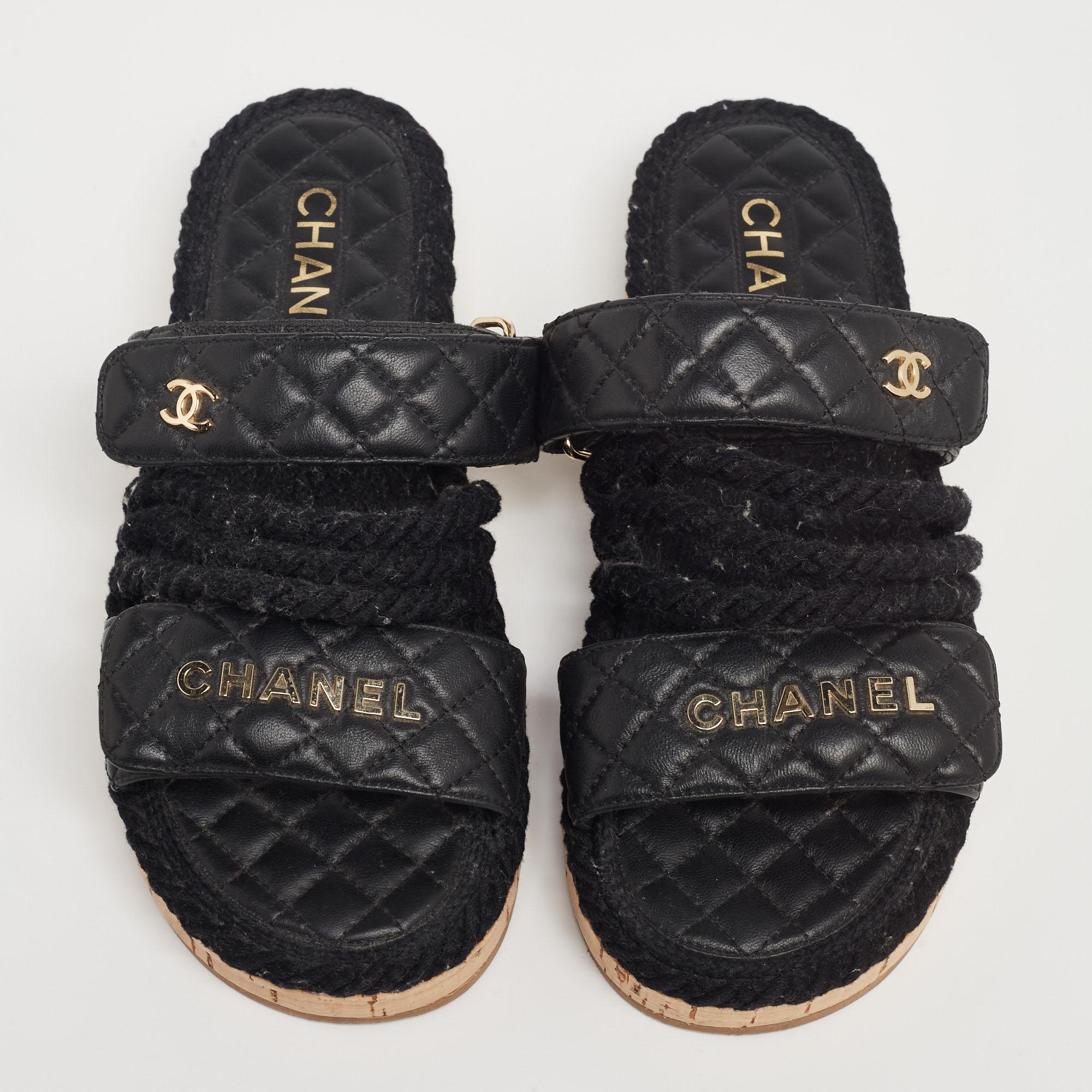 black chanel flat sandals
