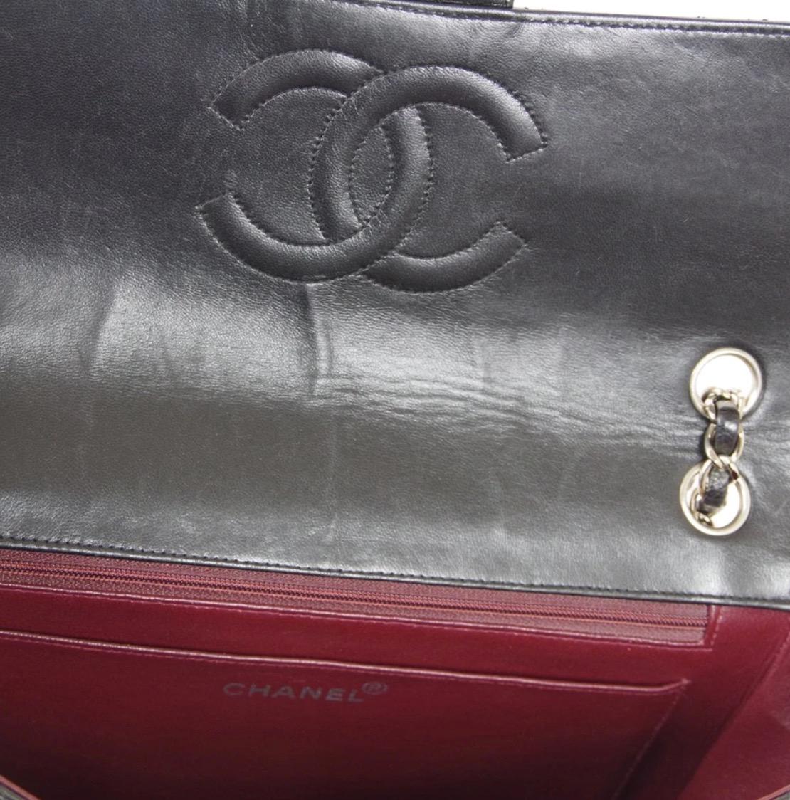 Chanel Black Leather Quilted Silver Medium Evening Shoulder Flap Bag 1