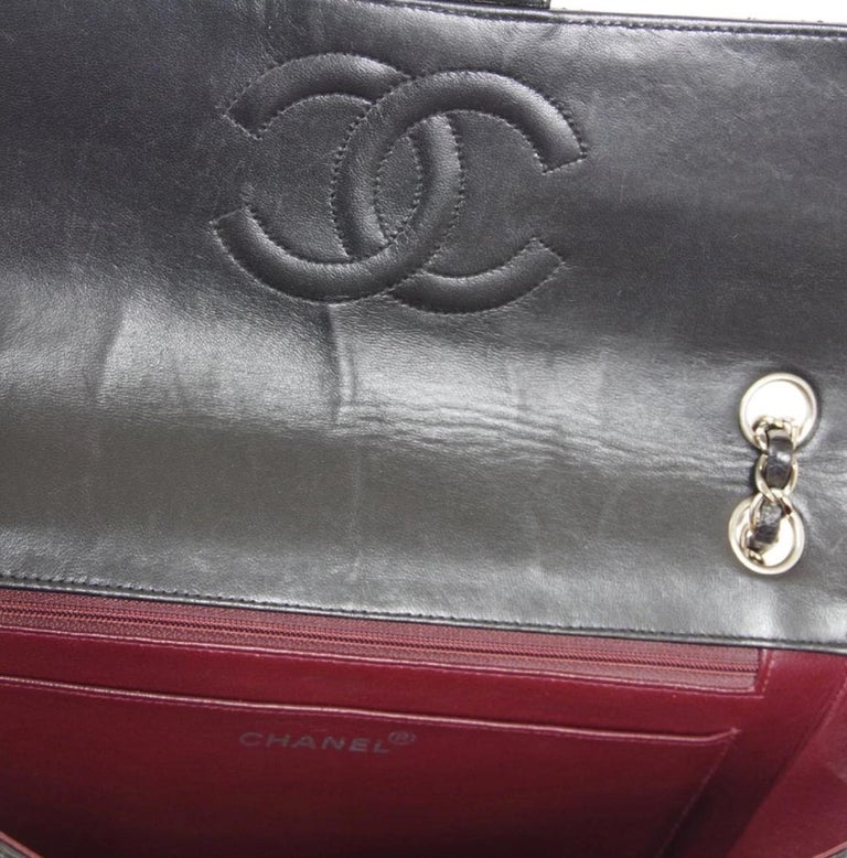 Chanel Black Leather Quilted Silver Medium Evening Shoulder Flap Bag at ...
