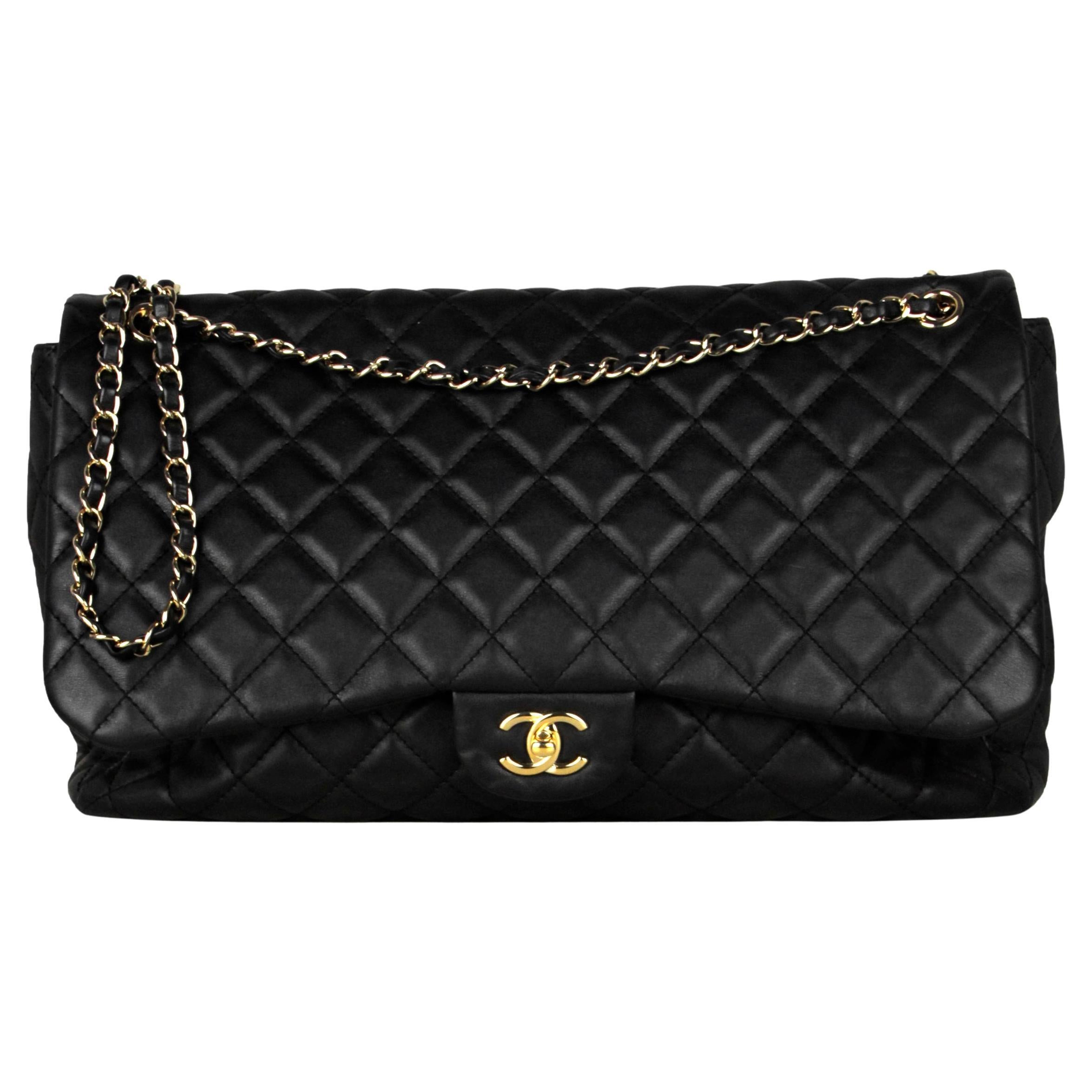 Chanel Black Leather Quilted XXL Airlines Flap Bag