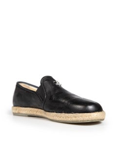 Chanel Black Leather Raffia CC Espadrilles Size IT 40