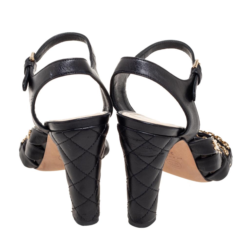 Chanel Black Leather Reissue Chain Ankle-Strap Sandals Size 37 2
