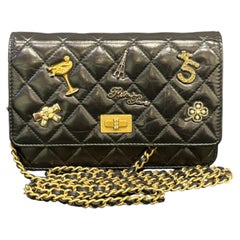 Chanel Black Leather Reissue Charms Wallet on Chain
