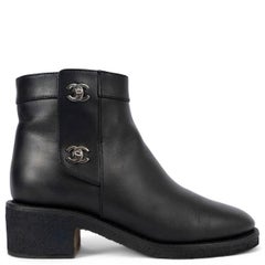 CHANEL REV TURNLOCK Schwarze Lederstiefeletten REVTurnLOCK Stiefeletten Schuhe 38